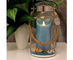 Dekovita Idea para Regalo 30cm Decoglass LED Vela de Cera azul Real con llama en movimiento y Deco-Sand Pascua Cumpleaños Día de la Madre