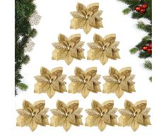 MEJOSER 10pcs Flores Navidad Artificiales Grandes 22cm con Purpurina Flores Pascua Ornamentos Adornos árbol Navidad Guirnaldas Adornos Navideños Manualidades Decoración Fiesta Dorado