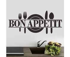ufengke® Bon Appetit Placa de Cuchillo y Tenedor Pegatinas de Pared, Cocina Comedor Removible Etiquetas de La Pared/Murales, Negro
