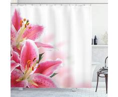 ABAKUHAUS Rosa y Blanco Cortina de Baño, Lirios Ramo, Material Resistente al Agua Durable Estampa Digital, 175 x 220 cm, Rosa Verde Naranja