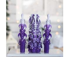 Conjunto de velas talladas purpúreas claras, personalizadas - Vela tallada de la unidad - Usted puede escribir los nombres de la pareja casada - Velas talladas para la ceremonia de boda