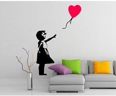 (68 x 100 cm) Banksy de vinilo adhesivo decorativo para pared de niña con globo/Street Graffiti lámina de decoración de adhesivo/Home DIY extraíble de tela al azar incluye + Regalo de vinilo!