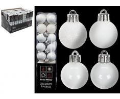 Paquete de 32 - 3.5cm White Christmas Tree Baubles - Brillante Matte & Glitter Design - Decoraciones de Navidad