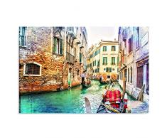 Feeby Frames, Cuadro en lienzo, Cuadro impresión, Cuadro decoración, Canvas de una pieza, 50x70 cm, VENECIA, GÓNDOLA, CANAL, ACUARELA, VISTA