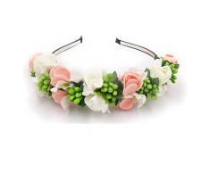 YAZILIND Elegante joyeria Corona Diadema Rosa Marfil Artificial de Flores de Fresa de Color Verde estambres de Pelo Decorado con Estilo Accesorio de Fiesta de la Boda Tocado para Mujeres Ninas