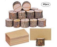 Soportes de Tarjetas de Madera, Lugar de Boda Titulares de Tarjeta de Madera Número de Mesa para Fiesta Boda Soporte para Fotos Decoraciones Adornos 20pcs y 20 Tarjetas de Papel Kraf