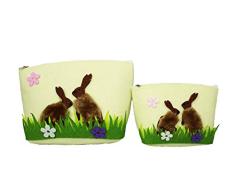 HAAC Juego de 2 cestas Decorativas de Fieltro, Cesta de Pascua, Nido de Pascua, con asa y Flores, 21 cm x 20 cm x 14 cm y 17 cm x 14 cm x 11,5 cm