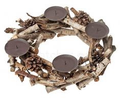matches21 Corona de Adviento con Aspecto rústico Ramas y piñas Advent gesteck Incluye 4 Metal - Candelabro de Mesa Decorativa Diámetro 34 cm
