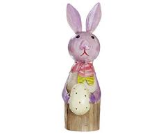 dekojohnson Figura Decorativa de Conejo de Pascua con Huevo de Pascua de Madera y Metal, Figura de jardín, decoración de Pascua, Color Lila, Multicolor, de pie, 21 cm
