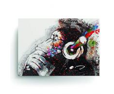 Thinking Monkey Headphone Art Poster - Banksy On Wall Street Graffiti Print - Impreso Cheeky Cool Music Pop Nursery DJ Decor Gift Paper