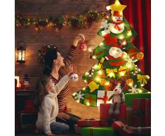 Fieltro Árbol de Navidad, Funpa DIY Decoración del árbol de Navidad Decoración Colgante para Niños Regalo de Navidad con 30PCS Ornamento de Adorno LED Luces de Navidad