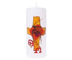 Vela de Pascua con forma de cruz con Alpha y Omega