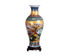 ufengke Jingdezhen Gran Jarrón de Cerámica de Cola de Pescado,Florero de Piso,Decorativo Casero Hecho A Mano para Boda,18.11(46cm),Dorado