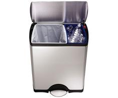 simplehuman, cubo de reciclaje rectangular, acero inoxidable cepillado, 46 L (30/16)