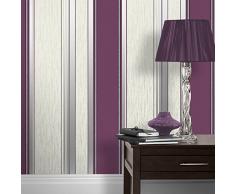 Vymura Synergy Stripe Papel pintado a rayas, color morado, blanco y plateado, ciruela, 10 m