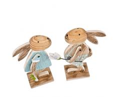 Dadeldo Living & Lifestyle Conejo Juego de 2 Country de diseño de decoración Figura Madera 17 x 9 x 4 cm Pascua, Madera, Natur-Mint, 17x9x4cm