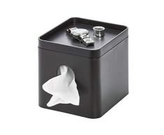 iDesign Caja para pañuelos, pequeña caja de almacenamiento en plástico para toallitas cosméticas, funda para caja de pañuelos con bandeja para joyas o maquillaje, negro