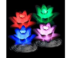 Atcket - Juego de 4 velas LED flotantes, diseño de lirios, funcionamiento con pilas, sin llama