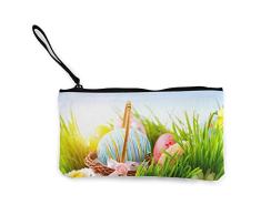 Monedero de Lona con asa y Cremallera para teléfono móvil, diseño de Cesta de Huevos de Pascua en la Hierba