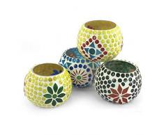 CAPRILO Set de 4 Portavelas Bola Decorativas de Cristal T-Lite Mosaico Iluminación. Velas y Candelabros. Decoración, Hogar. Regalos Originales. 6 x 8 x 8 cm.