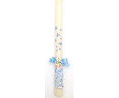Vela de bautizo-40 Corazones y Ositos en Rosa o Azul Posibilidad de Personalizar- Medidas 40x3 cm (Azul)