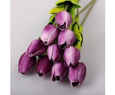ToBe-U Ramo de Flores Artificiales de 20 Cabezas de Tulipanes de Poliuretano de Tacto Real para el hogar, la Oficina, Morado, Free