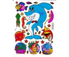 Piscis Fish Animales colorido calcomanía etiqueta metálica Glitter 1 hoja Dimensiones: 13,5 cm x 10 cm