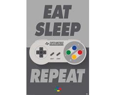 Pyramid International Nintendo (Eat, Sleep SNES repetición) – Póster (61 x 91,5 cm, plástico/Vidrio, Multicolor, 61 x 91,5 x 1,3 cm
