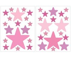 PREMYO 36 Estrellas Pegatinas Pared Infantil - Vinilos Decorativos Habitación Bebé Niña - Fácil de Poner Rosa Pastel