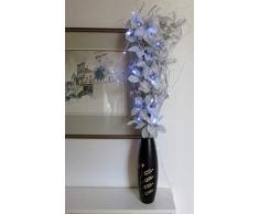 Free Jarrón de Madera de Perlas con Grabado de Plata DE 30 cm con Flor Exótica de Plata, arreglos de Flores orgánicas Hechas a Mano y Hierbas secas Indias. Altura aproximada: 88 cm.