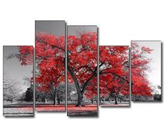 DekoArte - Cuadros Modernos Impresión de Imagen ArtÃstica Digitalizada | Lienzo Decorativo Para Tu Salón o Dormitorio | Estilo Paisaje Ãrboles Rojos Naturaleza | 5 Piezas 150 x 100 cm