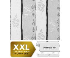 Papel pintado no tejido XXL diseño rayas anchas y dibujo floral EDEM 685-96 hojas antracita gris blanco 10,65 m2