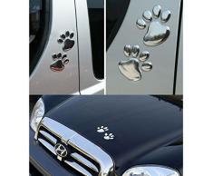 EQLEF® 4 Pares de la pata del perro del oso animal Huella 3D de coches pegatinas para el parachoques de la decoración de color de plata