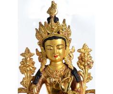 El verde de tara - Figura de Buda estatua de bronce de 33 cm de alto y fuego chapado en oro de la pieza de y pintado a mano