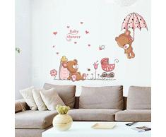 ufengke® Osos Lindos del Bebé y Flores Paraguas Pegatinas de Pared, Vivero Habitación de Los Niños Removible Etiquetas de La Pared / Murales
