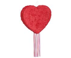 Unique Party- Piñata corazón para tirar, Color rojo (65998)