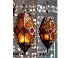 Klass Home Collection® - Pantalla de Cristal para lámpara de Techo (Estilo marroquí, tamaño Grande, Vintage, para decoración de Interiores), Color Dorado y Naranja