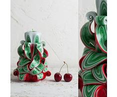 Vela Tallada Decorativa de Árbol de Navidad – Feliz Año Nuevo y Días Festivos – Rojo Verde y Blanco – EveCandles