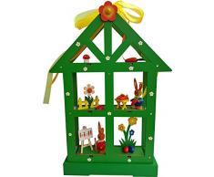 Ventana de Pascua decoración espacial Decoración Pascua Conejo de bola de madera iluminada aprox. 22 x 5 x 32 cm primavera decoración conejo Figura (75562)
