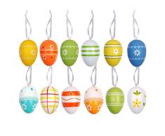 DERAYEE 12 Piezas Huevos de Pascua decoración para Colgar árbol de Pascua y decoración de Festivales