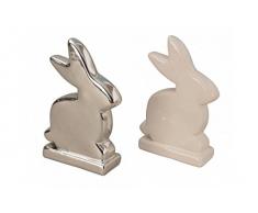 Juego de 2 figuras de conejo de Pascua decorativos de dolimita en plata & blanco/tamaño Altura 12 cm/, fijo, de Pascua Pascua de decoración, decoración de figura, primavera, Pascua, conejo de Pascua
