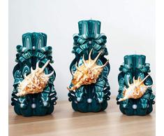 Elas artesanales talladas en aguamarinaBrisa de mar Velas decorativas - Vela con cáscara para decoración de baño, regalo azul único de vela