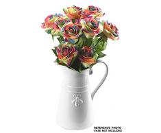 FiveSeasonStuff® 10 Piezas de Toque Realista Seda Rosas 'Pétalos Sentirse y Verse como Rosas Frescas' Ramo de Flores Artificiales, Perfecto para la Boda, Nupcial, Partido, Hogar, Oficina de la Decoración de DIY (#17 Arco Iris)