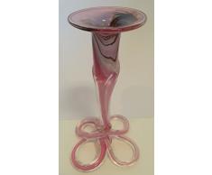 Candelabro de cristal de colour rosa beige y bianco de marmol decorativa portavelas de cristal soplado con la boca altura 17 cm disenado y fabricado por Oberstdorfer Glashütte