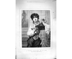 Impresión Española de la Bella Arte de la Muchacha de la Fruta del Retrato Antiguo 1877