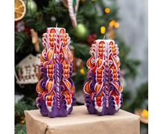 Vela tallada brillante púrpura y naranja - Juego de velas navideñas - Juego de velas para decoración del hogar