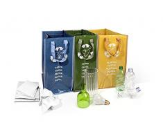 Perfetto 0468D - Cubo de basura para exterior, 3 contenedores, color verde, amarillo y azul