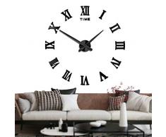 Silenciar DIY Frameless Gran Reloj de Pared Números Romanos 3D Relojes de Pared Espejo Pegatina Para Ministerio del Interior Decoraciones - 2 Años de Garantía (Negro)