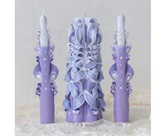 Conjunto de velas talladas purpúreas claras, personalizadas - Vela tallada de la unidad - Usted puede escribir los nombres de la pareja casada - Velas talladas para la ceremonia de boda