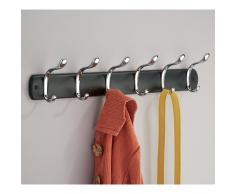 InterDesign Bruschia Colgador de pared, perchero de metal con 6 ganchos para colgar, negro mate/plateado